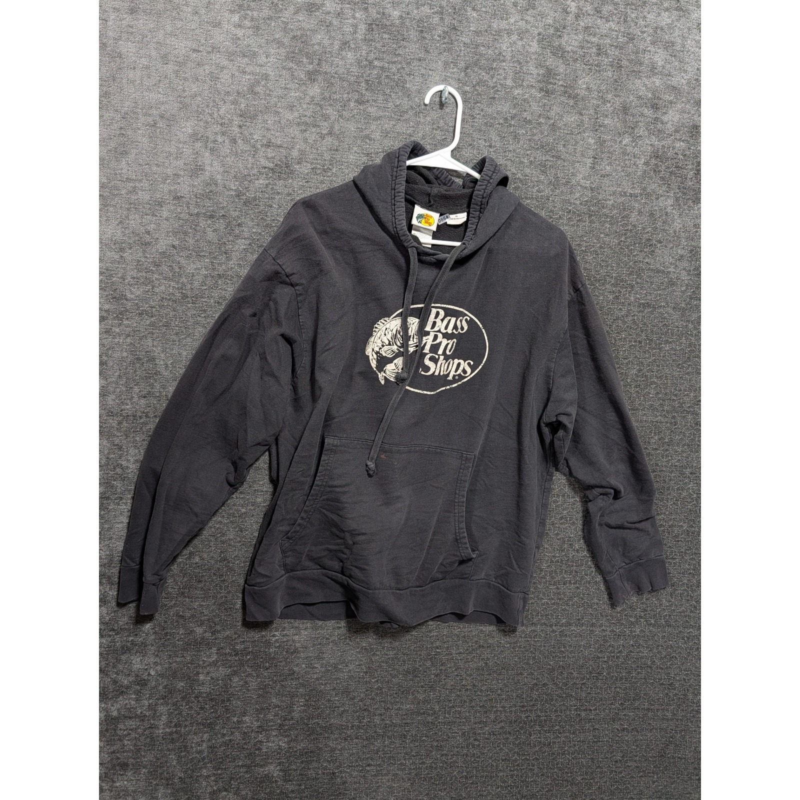Bass Pro Shops Hoodie Mens Xl Black Graphic Pullover Sweatshirt Faded Logo
